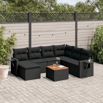 vidaXL Set De Sof&aacute;s De Jard&iacute;n 8 Piezas Y Cojines Rat&aacute;n Sint&eacute;tico Negro Vidaxl