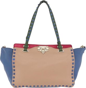 Valentino Garavani Rockstud Frame Handle Calf Hair Multicolour Leather Handbag (Pre-Owned)