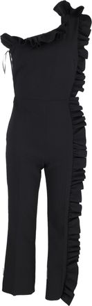 Msgm Jumpsuit met &eacute;&eacute;n schouder en ruches in zwart polyester
