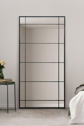 MirrorOutlet Black Metal Framed Window Wall or Leaner Mirror (180CM X 90CM) | Size: 1 Pack
