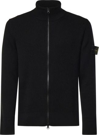 Stone Island Truien & Vesten, Heren, Zwart, M, Wol, Virgin Wool Ribbed Cardigan