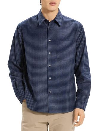 Theory Weekend Woods Check Cotton Button-Up Shirt In Baltic Multi