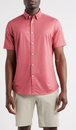 Mizzen+Main Halyard Trim Fit Short Sleeve Button-Up Shirt in Red Clay Enlarged Dot at Nordstrom, Size Xx-Large