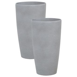 Beliani Conjunto De 2 Macetas De Mezcla De Piedra Gris 31 Cm Jardinera Minimalista Abdera