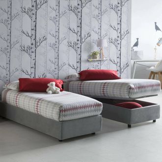 Dmora Dmora - Cama Individual Dacerb, Cama Contenedor Con Revestimiento De Tela, 100% Made In Italy, Apertura Frontal, Adecuado Para Colch&oacute;n Cm 80x190, Gris