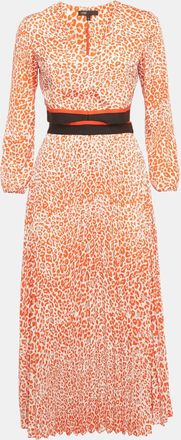 Maje Orange Printed Crepe Cut Out Detail Midi Dress