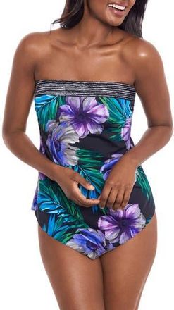 Miraclesuit Flora Aura Hankini One-Piece Swimsuit in Black Multi at Nordstrom Rack, Size 16