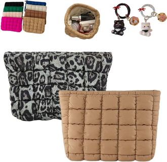 Generic Solid Color Quilted Design Clutch, Large Capacity Travel Storage Bag, Cute Quilted Puffer Makeup Bag,Women Travel Toiletry (2PCS-E)