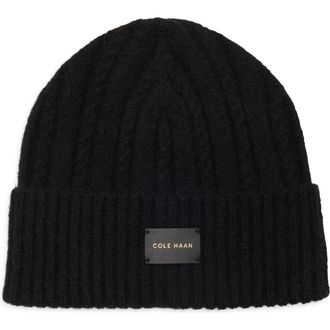 Cole Haan Cable Stitch Beanie in Caviar at Nordstrom Rack
