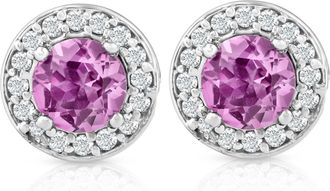 Pompeii3 5/8ct Halo Diamond Pink Sapphire Studs 14K White Gold