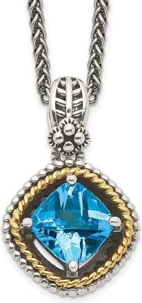 Diamond2Deal Sterling Silver with 14K Accent Cushion Swiss Blue Topaz Pendant Necklace