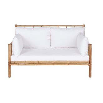 Maisons du monde Banco-sof&aacute; de bamb&uacute; de 2 plazas con cojines blancos
