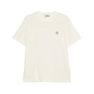 Stone Island Tops, Heren, Beige, M, Katoen, Logo Patch T-Shirt