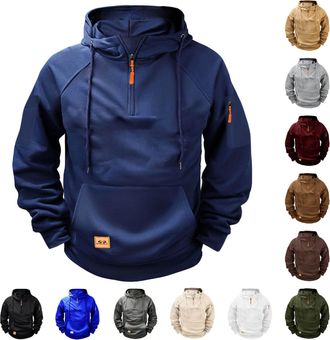 Generic KUIH Hoodies for Men 1/4 Zip Sweatshirt Micro Fleece Lined Pullover Hoodie Plain Hoody Long Sleeve Tops Warm Thermal Combat Tactical Sweatshirt Workwe