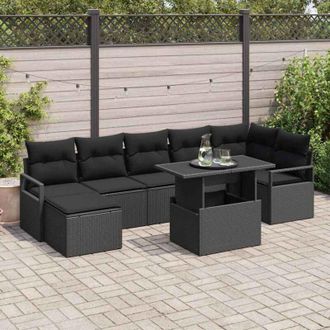 vidaXL Conjunto De Sof&aacute; De Jard&iacute;n 8 Pcs Negro Rat&aacute;n Sint&eacute;tico Vidaxl