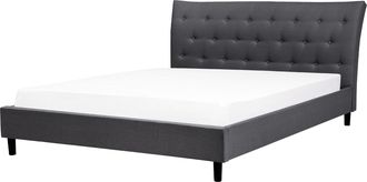 Beliani Beliani - Cama Tapizada Gris Oscuro 160 X 200 Cm Con Somier Y Cabecero Acolchado Saverne