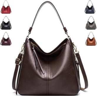 Generic Vintage PU Vegan Leather Handbags and Purse Sets for Women Fashion Tote Hobo Bags Shoulder Satchel Handbag Zip Wallet, A-coffee