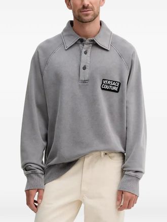 Versace Jeans Couture button-up logo-patch polo shirt - men - Cotton - M - Grey