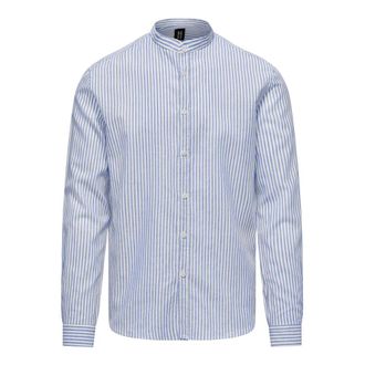 Bomboogie Camicia a Righe in Lino/Cotone con Collo alla Coreana - - Shirts - Uomo - Blu - M