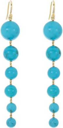 Irene Neuwirth 18kt yellow gold Gumball drop earrings - women - 18kt Yellow Gold/Diamond/Kingman Turquoise - One Size
