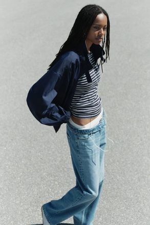 H&M Oversized Bomber Jacket in Dark Blue at Nordstrom, Size Medium