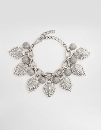 Dolce & Gabbana Maxi-necklace With Chain, Rhinestones Accents And Dg Logo - Woman Bijoux Silver Metal Onesize