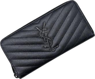 Saint Laurent Black Leather Long Wallet (Bi-Fold) (Pre-Owned)