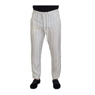 Dolce & Gabbana Broeken, Heren, Wit, M, Witte Strepen Zijden Loungebroek