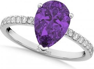 Allurez Pear Cut Amethyst & Diamond Engagement Ring 14K White Gold 1.91ct