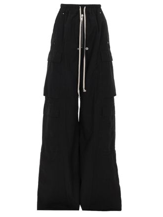 Rick Owens Black Wide-Leg Side Snap Button Cargo Trousers