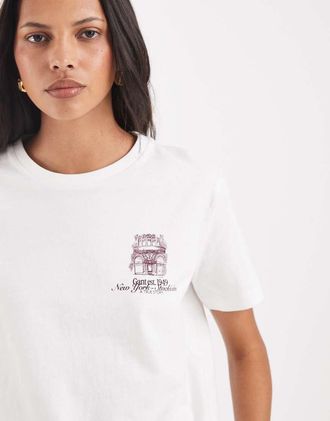 GANT T-shirt bianca con stampa del logo del negozio-Bianco