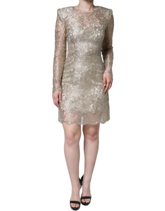 Dolce & Gabbana Womens Gold Floral Lace A-Line Sheath Mini Dress
