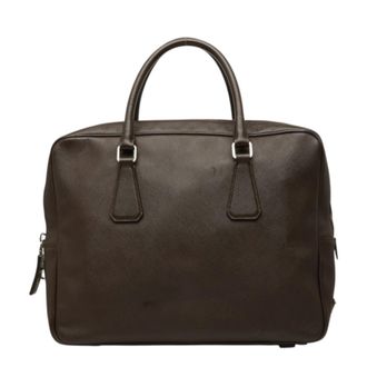 Prada Brown Leather Briefcase (Pre-Owned)