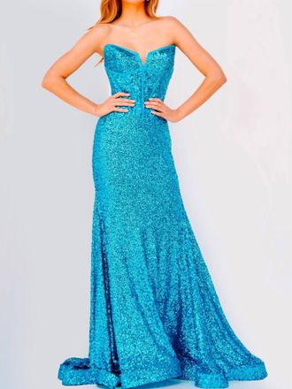 Jovani Strapless Evening Gown In Turquoise
