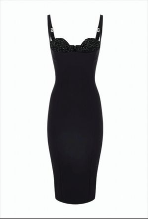 Elisabetta Franchi Fitted Black Crepe Sheath Dress