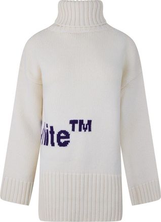 Off-white Womens Off White Oversize Fit Turtleneck Logo Sweater in Purple - Size 6 UK
