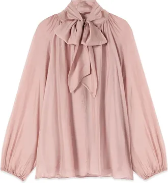 Oltre Zijden Voile Blouse met Strik - Dames - Blouses - Roze - XL - Overhemden