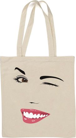 Generic Wink Eyebrow Smile Graphic Natural Cotton Tote Bag White