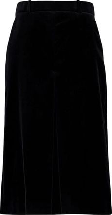 Saint Laurent Velours Vintage Katoenen Midi Rok - Dames - Midirokken - Zwart - L - Katoen - Rokken