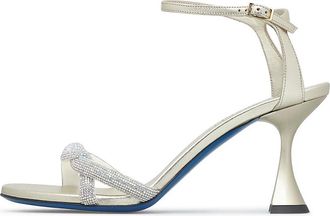 Loriblu Sandalo nappa platino met strass - Dames - Sandalen met hakken - Geel - 35 EU - Leer - Schoenen