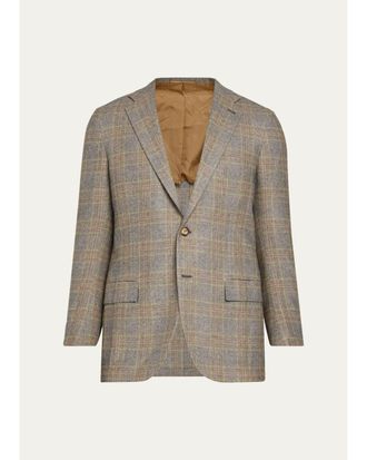 Kiton Mens Cashmere Windowpane Plaid Single-Breasted Sport Coat