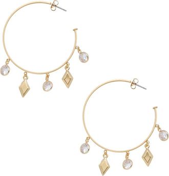 Ettika Geometric Charm & CZ 45mm Hoop Earrings in Gold at Nordstrom Rack