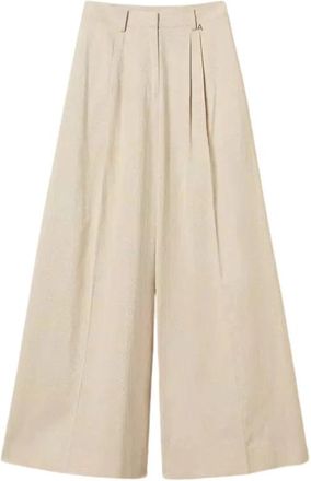 Twinset Actitude Wijde Broek - Dames - Wijde Broeken - Beige - XS - Katoen - Broeken