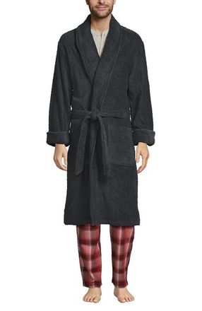 Lands End Calf Length Turkish Terry Robe in Charcoal at Nordstrom, Size Xx-Large