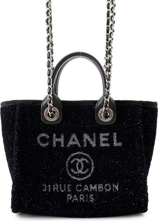 Chanel Black Canvas Leather Handbag Shoulder Bag Tote Bag (Pre-Owned)