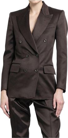 Tom Ford Double-Breasted wollen jas met piek revers - Dames - Blazers - Bruin - L - Wol - Jassen