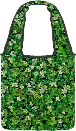 Generic Green Lucky Four Leaf Clover Reversible Canvas Shoulder Tote - Double-Sided Print, 12oz Cotton, 27cm Drop, Fold-Flat Bag for Travel, Shopping, Street 