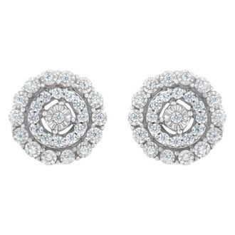 House of Brilliance 10KT White Gold 1/2 Ct Double Halo Diamond Stud Earrings at Nordstrom