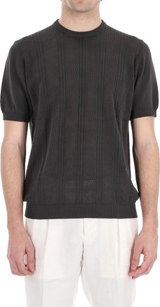 Drumohr Textured Black Knit T-Shirt with Ribbed Details