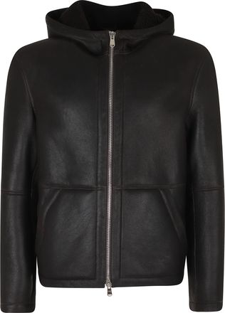 Dondup Marrone Plush Hooded Double-Slider Zip Shearling Jacket